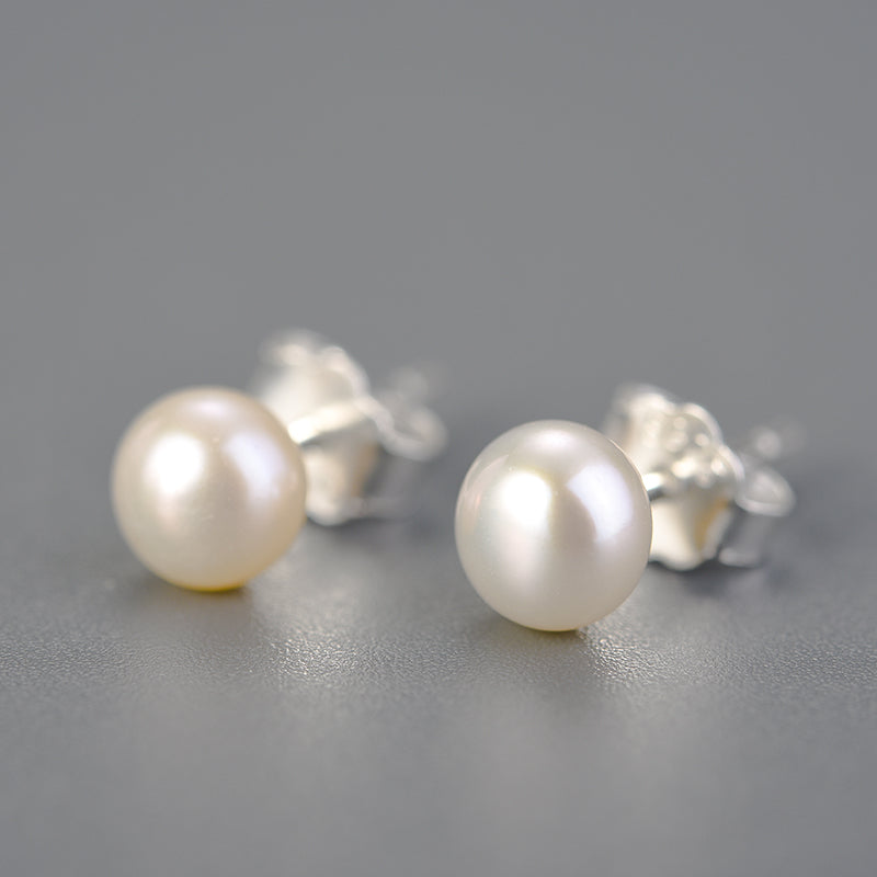 Sterling Silver Classic Single Pearl Stud Earrings