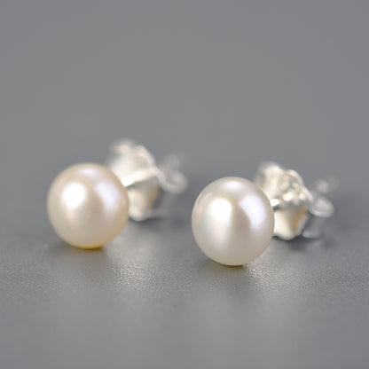 Sterling Silver Classic Single Pearl Stud Earrings