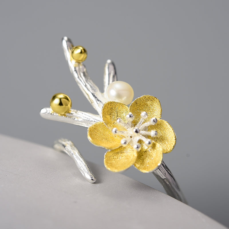 Sterling Silver Pearl Adjustable Snow Flower Ring