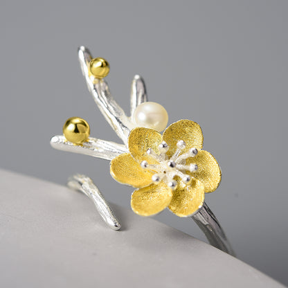 Sterling Silver Pearl Adjustable Snow Flower Ring