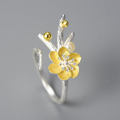 Sterling Silver Pearl Adjustable Snow Flower Ring