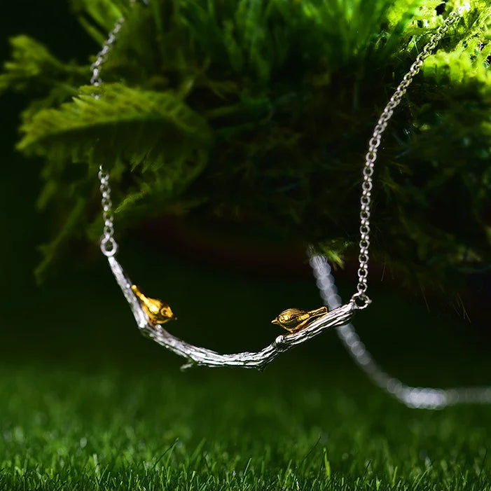 Sterling Silver Bird on Branch Necklace