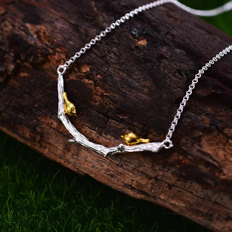 Sterling Silver Bird on Branch Necklace