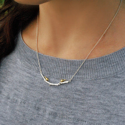 Sterling Silver Bird on Branch Necklace