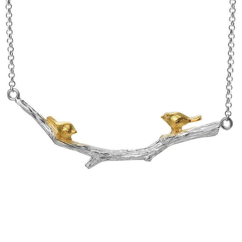 Sterling Silver Bird on Branch Necklace