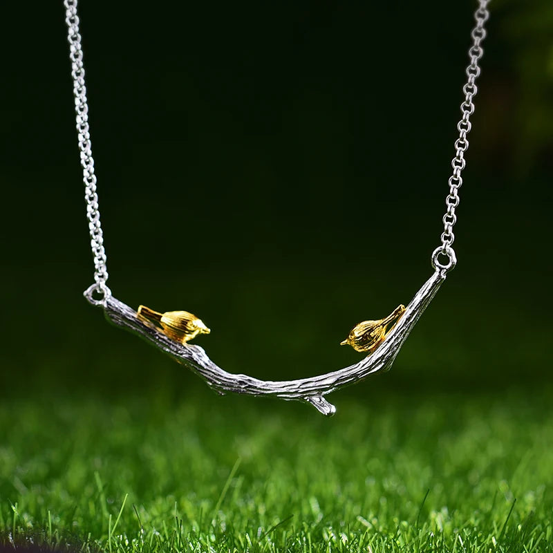 Sterling Silver Bird on Branch Necklace