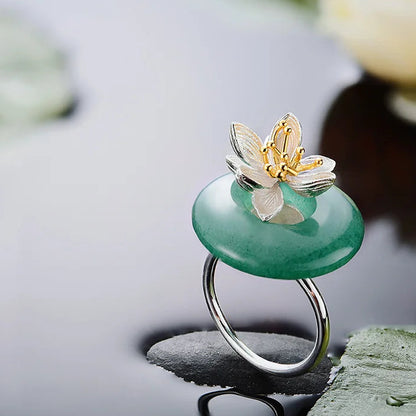 Sterling Silver Aventurine Lotus Whispers Ring