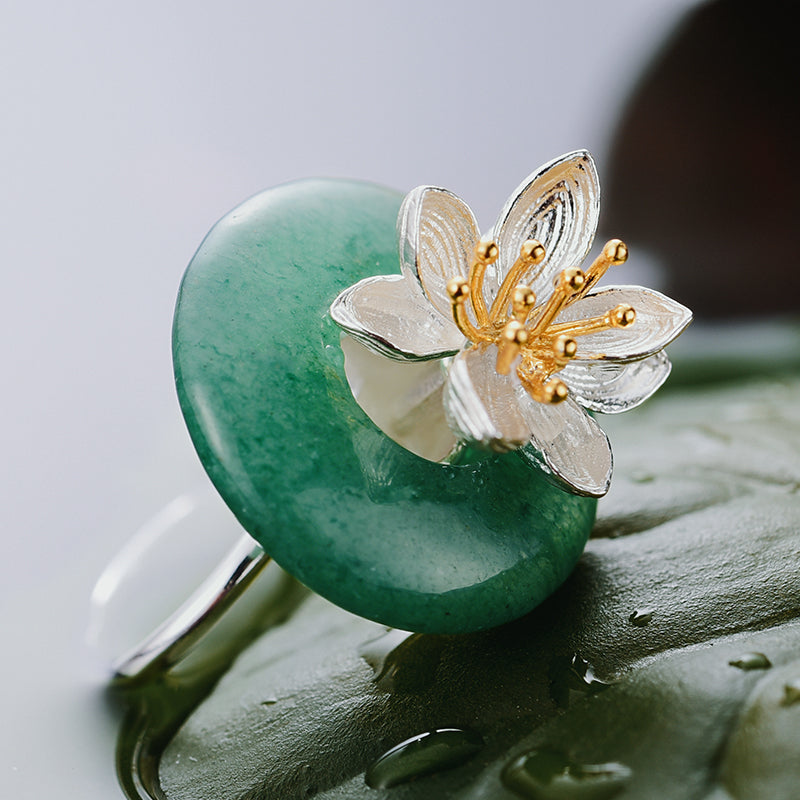 Sterling Silver Aventurine Lotus Whispers Ring