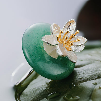 Sterling Silver Aventurine Lotus Whispers Ring