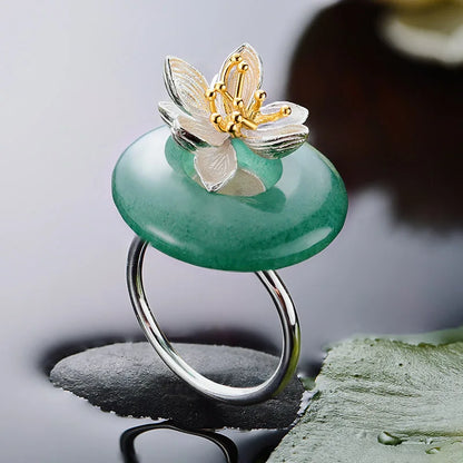 Sterling Silver Aventurine Lotus Whispers Ring