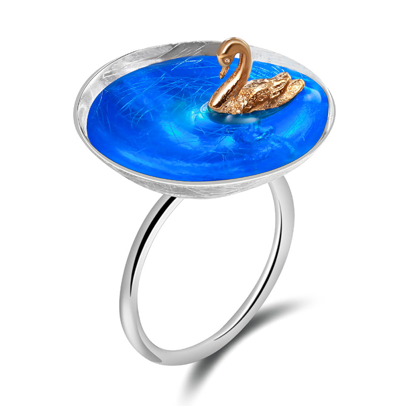 Poetic Swan In The Sea Adjustable Ring