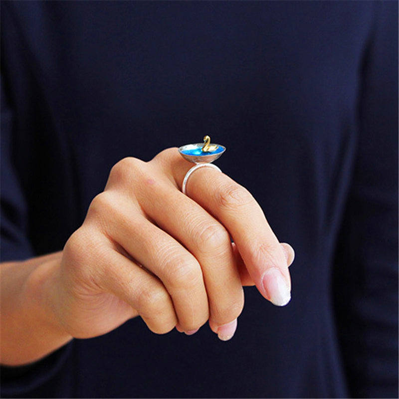 Poetic Swan In The Sea Adjustable Ring