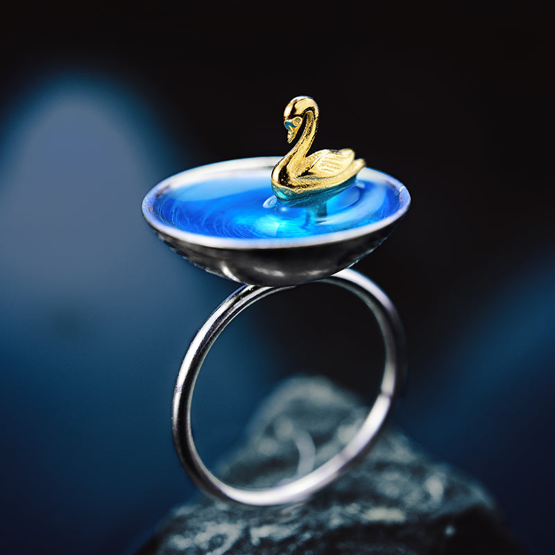 Poetic Swan In The Sea Adjustable Ring