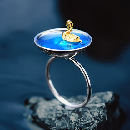 Sterling Silver Poetic Swan In The Sea Adjustable Ring