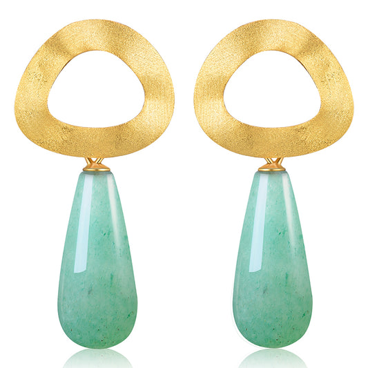 Aventurine Minimalist Uneven Geometric Shape Dangle Earrings