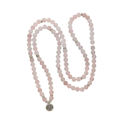 Matte Frosted Rose Quartz Lotus Charm Necklace