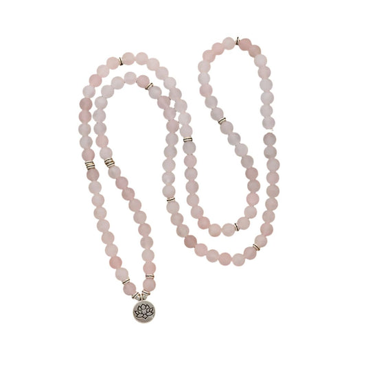 Matte Frosted Rose Quartz Lotus Charm Necklace