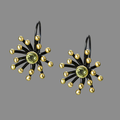 Sterling Silver Peridot Fireworks Dangle Earrings