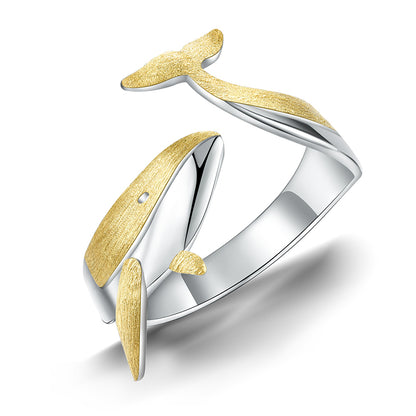 Sterling Silver Whale Dating Adjustable Ring