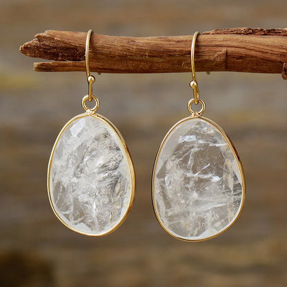 Ethnic Clear Quartz Hook Dangle Earrings