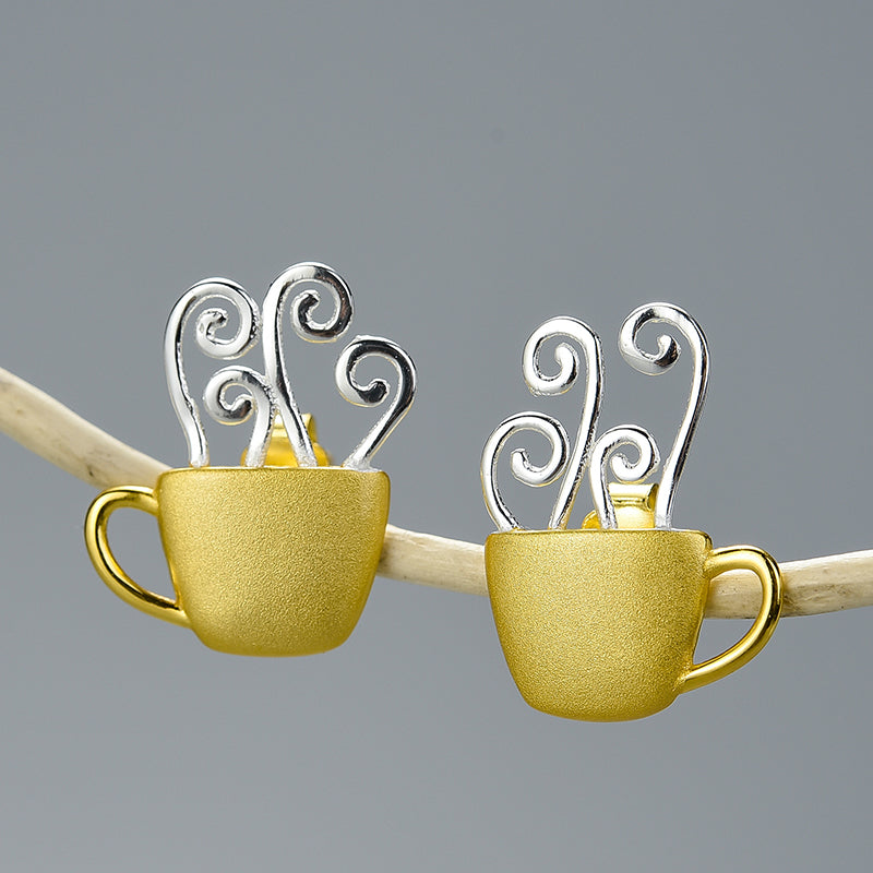 Afternoon Hot Coffee Cup Stud Earrings