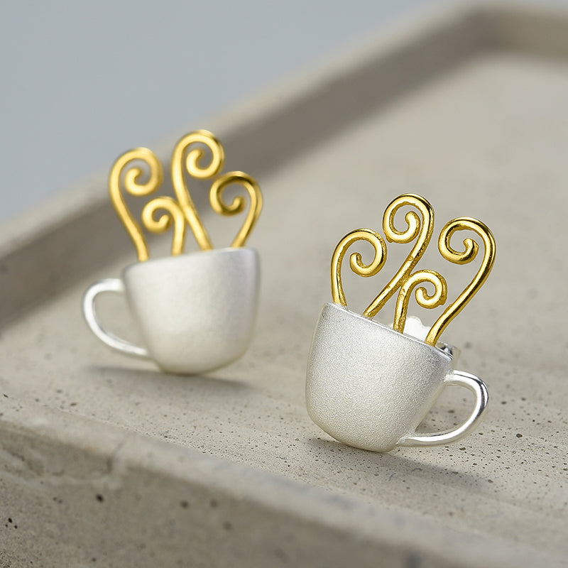 Afternoon Hot Coffee Cup Stud Earrings