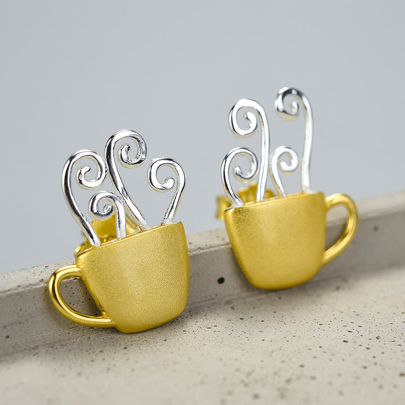 Afternoon Hot Coffee Cup Stud Earrings