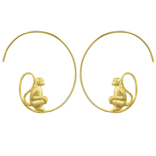 Long-Tailed Monkey Round Hoop Earrings