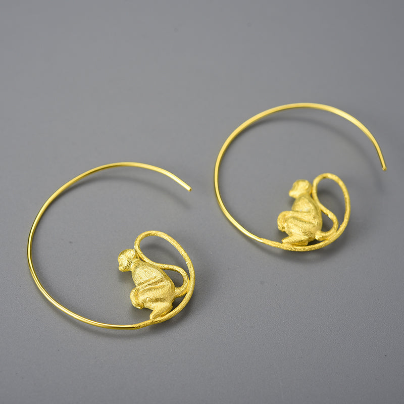 Long-Tailed Monkey Round Hoop Earrings