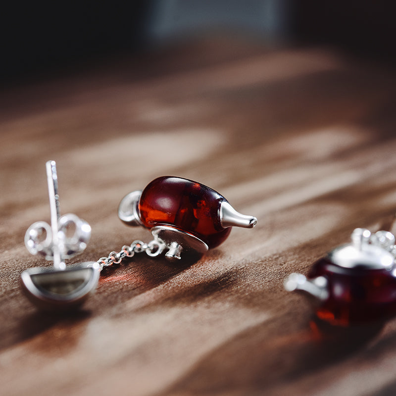 Natural Amber Teapot Dangle Earrings