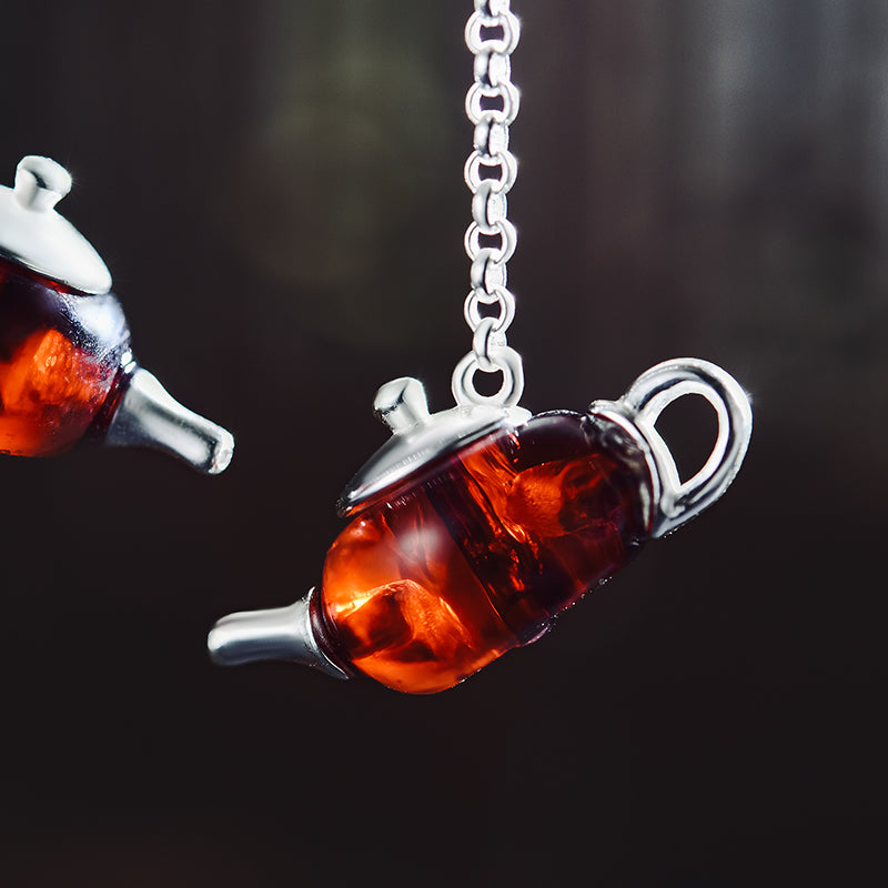 Natural Amber Teapot Dangle Earrings