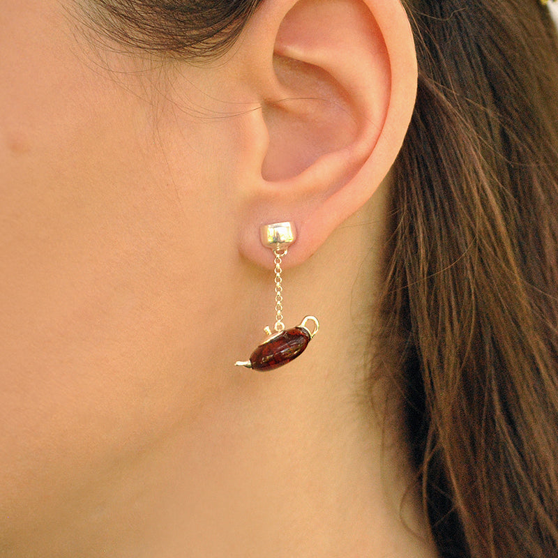 Natural Amber Teapot Dangle Earrings