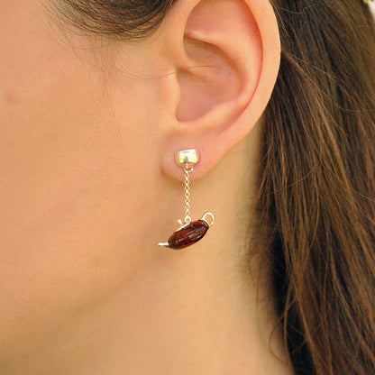 Sterling Silver Natural Amber Teapot Dangle Earrings